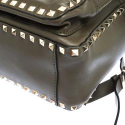 Valentino Olive Green Leather Medium Rockstud Backpack