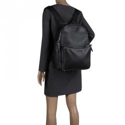 Pre Owned Valentino Black Leather Rockstud Backpack