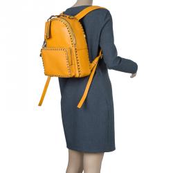 Pre Owned Valentino Yellow Leather Medium Rockstud Backpack