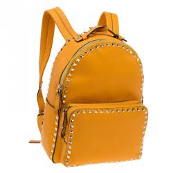 Pre Owned Valentino Yellow Leather Medium Rockstud Backpack