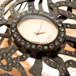Valentino Peach Stainless Steel Crystal Embellished Rose Women's Wristwatch 20 mm 
