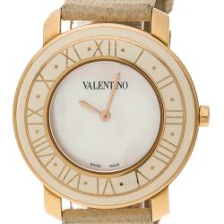 Pre Owned Valentino White Mother of Pearl  Stainless Steel Women's Wristwatch  37 mm