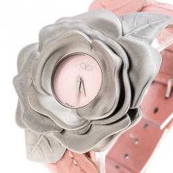 Pre Owned Valentino Pink Stainless Steel Flower Women's Wristwatch 44MM