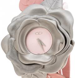 Pre Owned Valentino Pink Stainless Steel Flower Women's Wristwatch 44MM