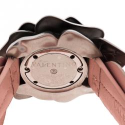 Pre Owned Valentino Pink Stainless Steel Flower Women's Wristwatch 44MM