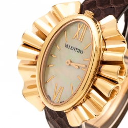 Pre Owned Valentino Yellow Mother of Pearl Rose Gold Plated Stainless Steel Princesse V45 Women's Wristwatch 41 mm