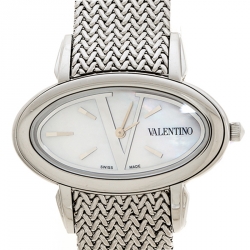 Pre Owned Valentino Mother of Pearl Stainless Steel V50SBQ9991S099 Oval Women's Wristwatch 40 mm