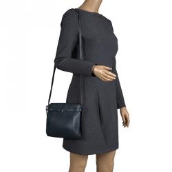 Valextra Navy Blue Leather B Cube Crossbody Bag