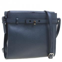 Valextra Navy Blue Leather B Cube Crossbody Bag