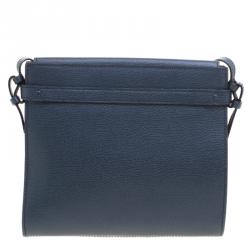 Valextra Navy Blue Leather B Cube Crossbody Bag