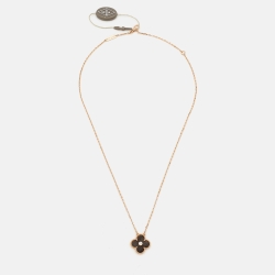 Pre Owned Van Cleef & Arpels Vintage Alhambra Obsidian Diamond 18k Rose Gold 2023 Holiday Pendant Necklace