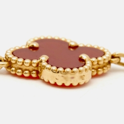 Pre Owned Van Cleef & Arpels Vintage Alhambra Carnelian 18k Yellow Gold 5 Motif Station Bracelet