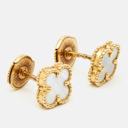 Pre Owned Van Cleef & Arpels Sweet Alhambra Mother of Pearl 18k Yellow Gold Stud Earrings