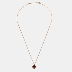Pre Owned Van Cleef & Arpels Sweet Alhambra Carnelian 18k Rose Gold Pendant Necklace