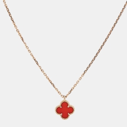 Pre Owned Van Cleef & Arpels Sweet Alhambra Carnelian 18k Rose Gold Pendant Necklace