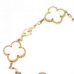 مملوكة مسبقًا Van Cleef & Arpels Vintage Alhambra 5 Motif Mother Of Pearl Yellow Gold Bracelet 19cm