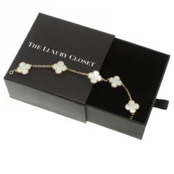 مملوكة مسبقًا Van Cleef & Arpels Vintage Alhambra 5 Motif Mother Of Pearl Yellow Gold Bracelet 19cm