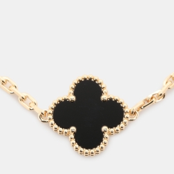 Pre Owned Van Cleef & Arpels Vintage Alhambra Onyx 18k Yellow Gold 5 Motif Station Bracelet