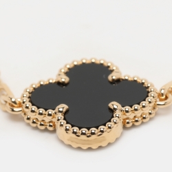 Pre Owned Van Cleef & Arpels Vintage Alhambra Onyx 18k Yellow Gold 5 Motif Station Bracelet