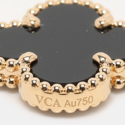 Pre Owned Van Cleef & Arpels Vintage Alhambra Onyx 18k Yellow Gold 5 Motif Station Bracelet