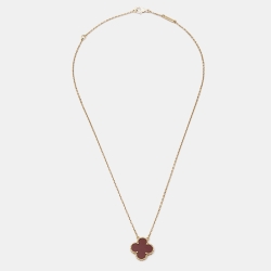 مملوكة مسبقًا Van Cleef & Arpels Vintage Alhambra Carnelian 18k Yellow Gold Necklace