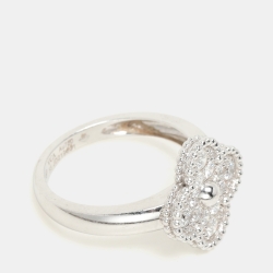 مملوكة مسبقًا Van Cleef & Arpels Vintage Alhambra Diamond 18k White Gold Ring Size 55