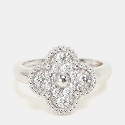مملوكة مسبقًا Van Cleef & Arpels Vintage Alhambra Diamond 18k White Gold Ring Size 55