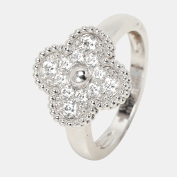 مملوكة مسبقًا Van Cleef & Arpels Vintage Alhambra Diamond 18k White Gold Ring Size 55