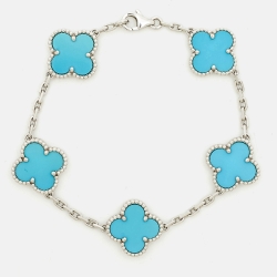 مملوكة مسبقًا Van Cleef & Arpels Vintage Turquoise 18k White Gold 5 Motif Station Bracelet