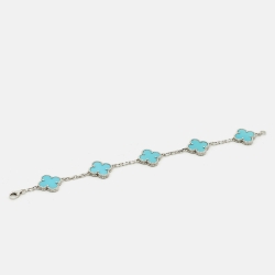 مملوكة مسبقًا Van Cleef & Arpels Vintage Turquoise 18k White Gold 5 Motif Station Bracelet