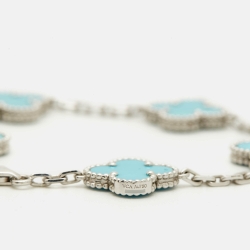 مملوكة مسبقًا Van Cleef & Arpels Vintage Turquoise 18k White Gold 5 Motif Station Bracelet