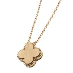 Pre Owned Van Cleef & Arpels Vintage Alhambra Diamond Onyx 18k Rose Gold Pendant Necklace