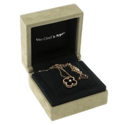 Pre Owned Van Cleef & Arpels Vintage Alhambra Diamond Onyx 18k Rose Gold Pendant Necklace