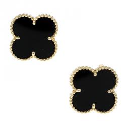 مملوكة مسبقًا Van Cleef & Arpels Magic Alhambra Onyx & 18k Yellow Gold Stud Earrings
