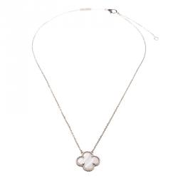Pre Owned Van Cleef & Arpels Vintage Alhambra Chalcedony 18k White Gold Pendant Necklace