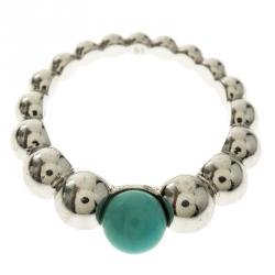 Pre Owned Van Cleef & Arpels Perlee Couleurs Variation Turquoise & 18k White Gold Ring Size 51