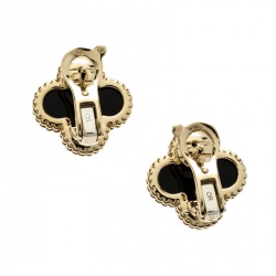 Pre Owned Van Cleef & Arpels Vintage Alhambra Onyx 18k Yellow Gold Stud Earrings