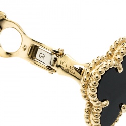 Pre Owned Van Cleef & Arpels Vintage Alhambra Onyx 18k Yellow Gold Stud Earrings