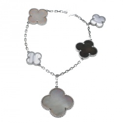 Pre Owned Van Cleef & Arpels Magic Alhambra Mother of Pearl Chalcedony 18k White Gold 5 Motif Bracelet