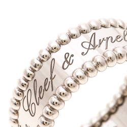 Pre Owned Van Cleef & Arpels Perlee Signature White Gold Band Ring Size 53