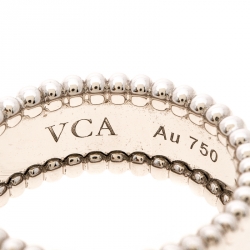 Pre Owned Van Cleef & Arpels Perlee Signature White Gold Band Ring Size 53