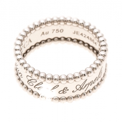 Pre Owned Van Cleef & Arpels Perlee Signature White Gold Band Ring Size 53