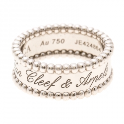 Pre Owned Van Cleef & Arpels Perlee Signature White Gold Band Ring Size 53