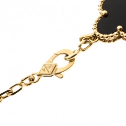 Pre Owned Van Cleef & Arpels Vintage Alhambra 5 Onyx Motif & 18k Yellow Gold Bracelet 