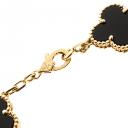 Pre Owned Van Cleef & Arpels Vintage Alhambra 5 Onyx Motif & 18k Yellow Gold Bracelet 