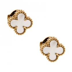 Pre Owned Van Cleef & Arpels Sweet Alhambra Mother of Pearl Yellow Gold Stud Earrings