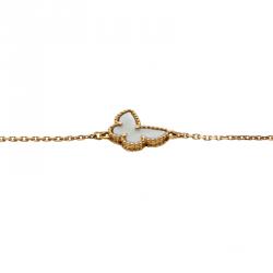 مملوكة مسبقًا Van Cleef & Arpels White Mop Sweet Alhambra Butterfly 18K Yellow Gold Bracelet