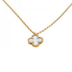 Pre Owned Van Cleef & Arpels Sweet Alhambra Mother Of Pearl Yellow Gold Necklace