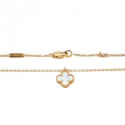 Pre Owned Van Cleef & Arpels Sweet Alhambra Mother Of Pearl Yellow Gold Necklace