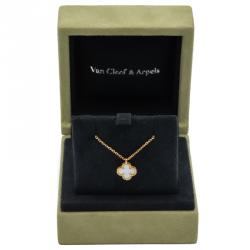 Pre Owned Van Cleef & Arpels Sweet Alhambra Mother Of Pearl Yellow Gold Necklace